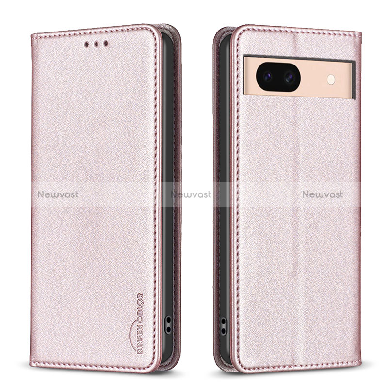 Leather Case Stands Flip Cover Holder B23F for Google Pixel 8a 5G Rose Gold