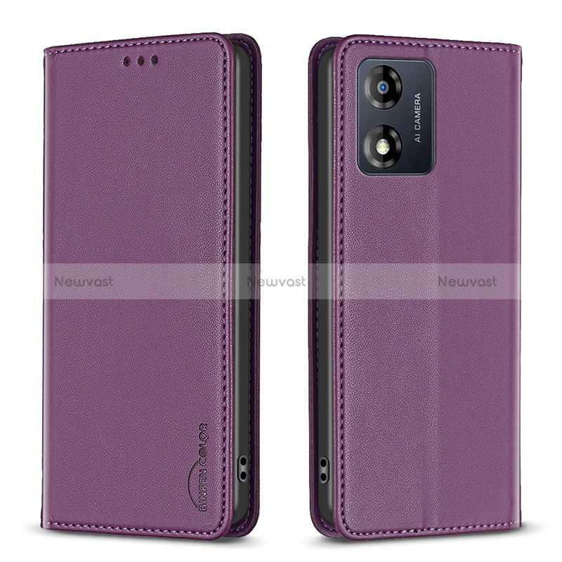 Leather Case Stands Flip Cover Holder B23F for Motorola Moto E13 Purple