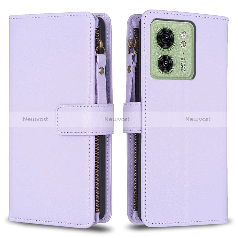 Leather Case Stands Flip Cover Holder B23F for Motorola Moto Edge (2023) 5G Clove Purple