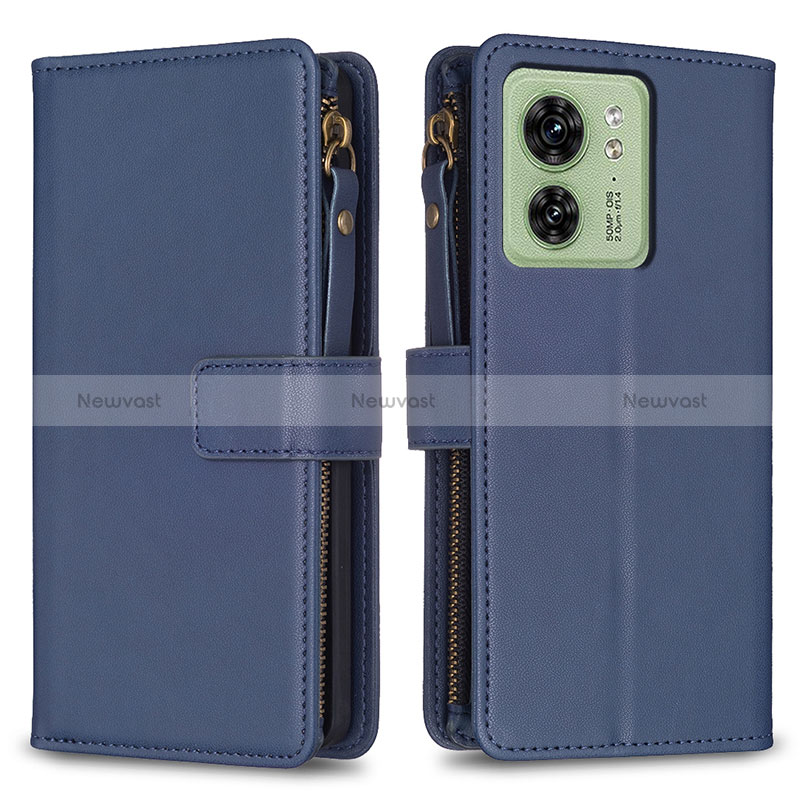 Leather Case Stands Flip Cover Holder B23F for Motorola Moto Edge 40 5G Blue