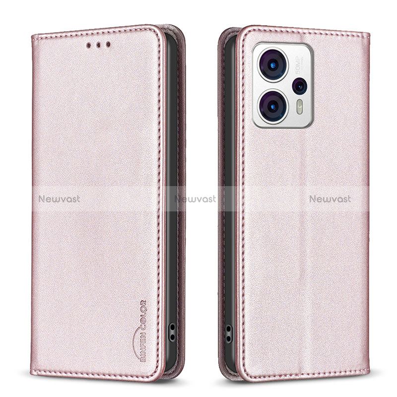 Leather Case Stands Flip Cover Holder B23F for Motorola Moto G13 Rose Gold