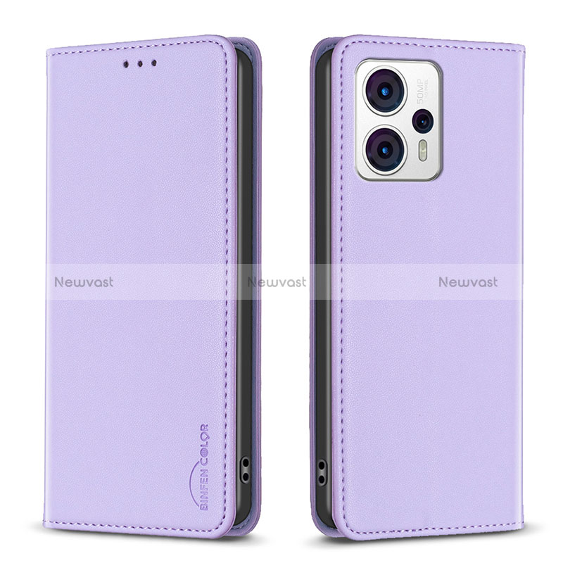 Leather Case Stands Flip Cover Holder B23F for Motorola Moto G23 Clove Purple