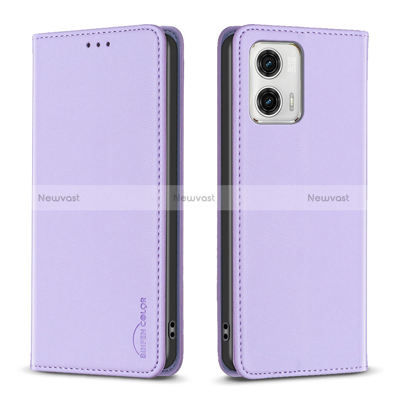 Leather Case Stands Flip Cover Holder B23F for Motorola Moto G73 5G Clove Purple