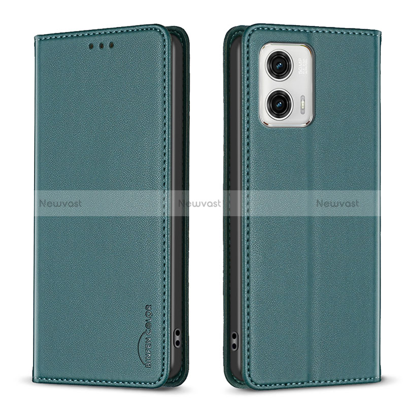 Leather Case Stands Flip Cover Holder B23F for Motorola Moto G73 5G Green