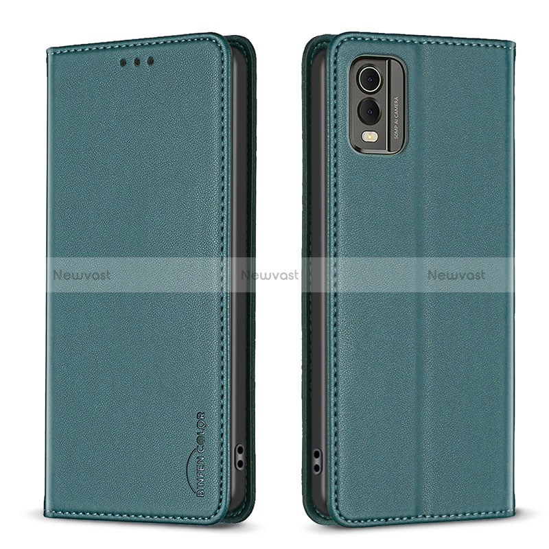 Leather Case Stands Flip Cover Holder B23F for Nokia C210 Green