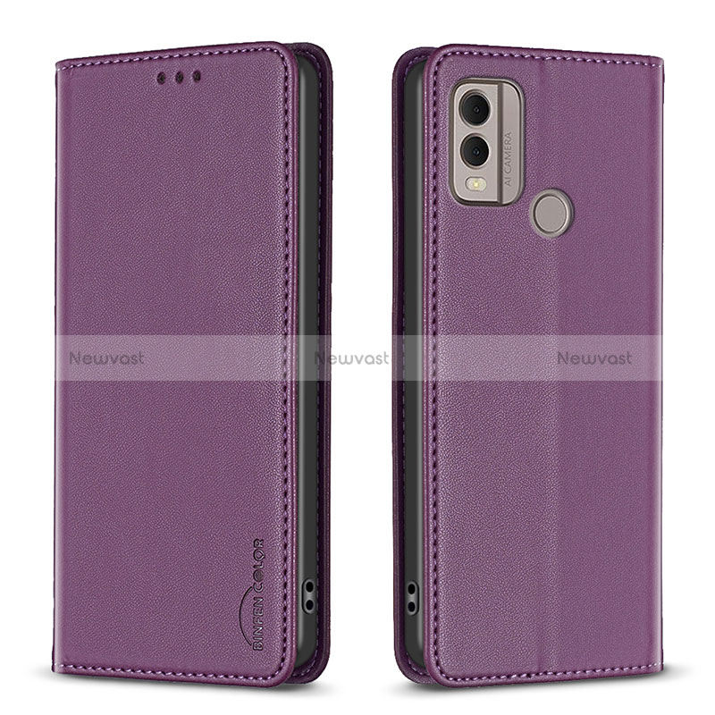 Leather Case Stands Flip Cover Holder B23F for Nokia C22 Purple