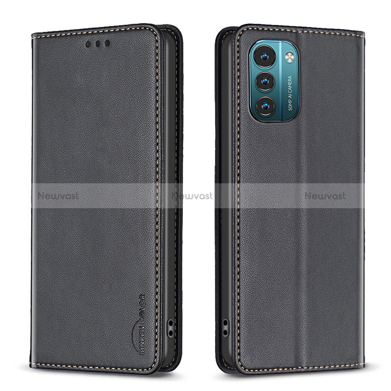 Leather Case Stands Flip Cover Holder B23F for Nokia G11 Black