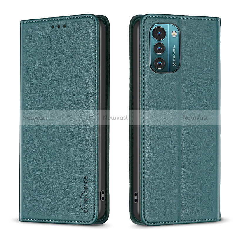 Leather Case Stands Flip Cover Holder B23F for Nokia G11 Green