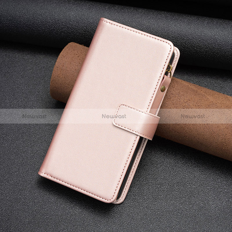 Leather Case Stands Flip Cover Holder B23F for Xiaomi Redmi Note 13 Pro+ Plus 5G Rose Gold