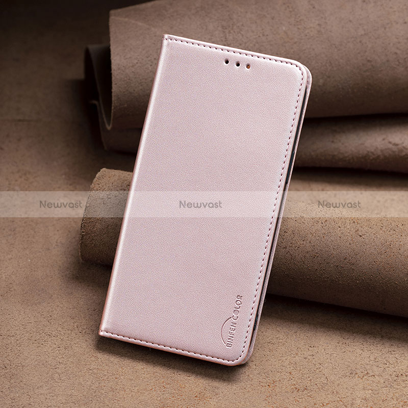 Leather Case Stands Flip Cover Holder B24F for Motorola Moto G23 Rose Gold