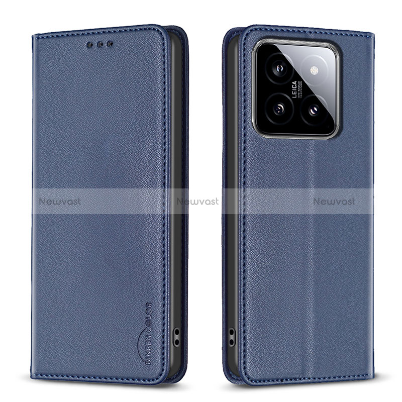 Leather Case Stands Flip Cover Holder B24F for Xiaomi Mi 14 5G Blue