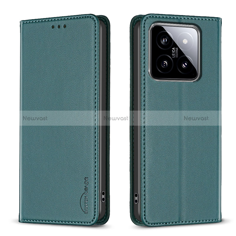 Leather Case Stands Flip Cover Holder B24F for Xiaomi Mi 14 5G Green