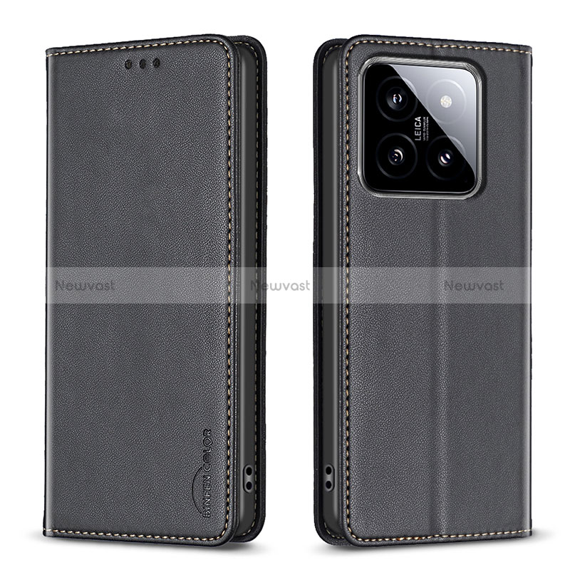 Leather Case Stands Flip Cover Holder B24F for Xiaomi Mi 14 Pro 5G Black