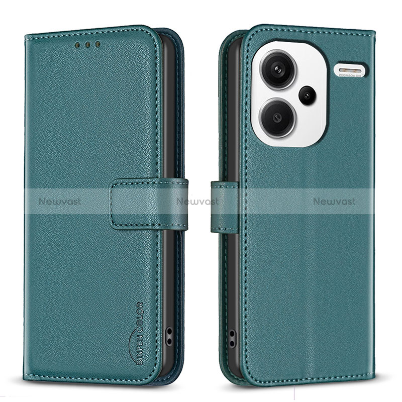 Leather Case Stands Flip Cover Holder B24F for Xiaomi Redmi Note 13 Pro+ Plus 5G Green