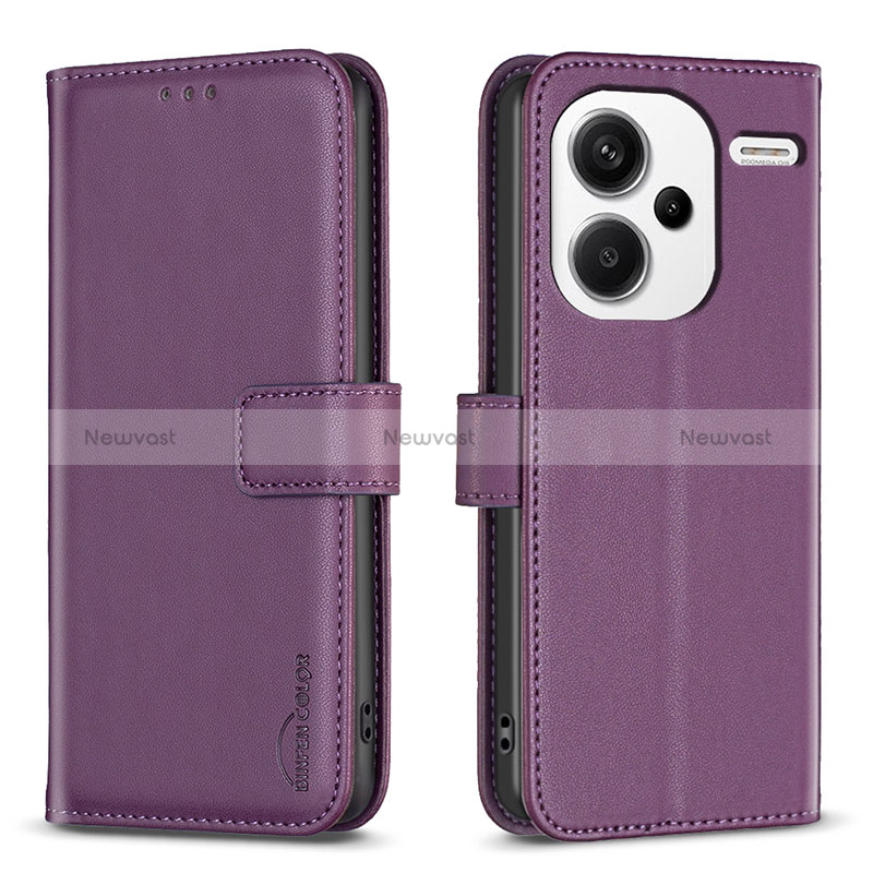 Leather Case Stands Flip Cover Holder B24F for Xiaomi Redmi Note 13 Pro+ Plus 5G Purple