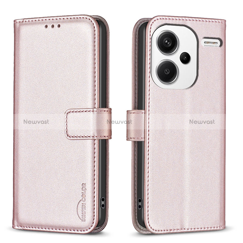 Leather Case Stands Flip Cover Holder B24F for Xiaomi Redmi Note 13 Pro+ Plus 5G Rose Gold