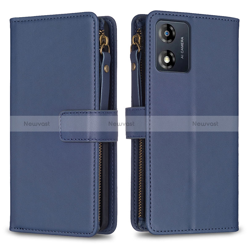 Leather Case Stands Flip Cover Holder B25F for Motorola Moto E13 Blue