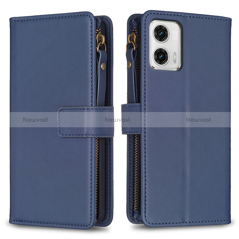 Leather Case Stands Flip Cover Holder B25F for Motorola Moto G73 5G Blue