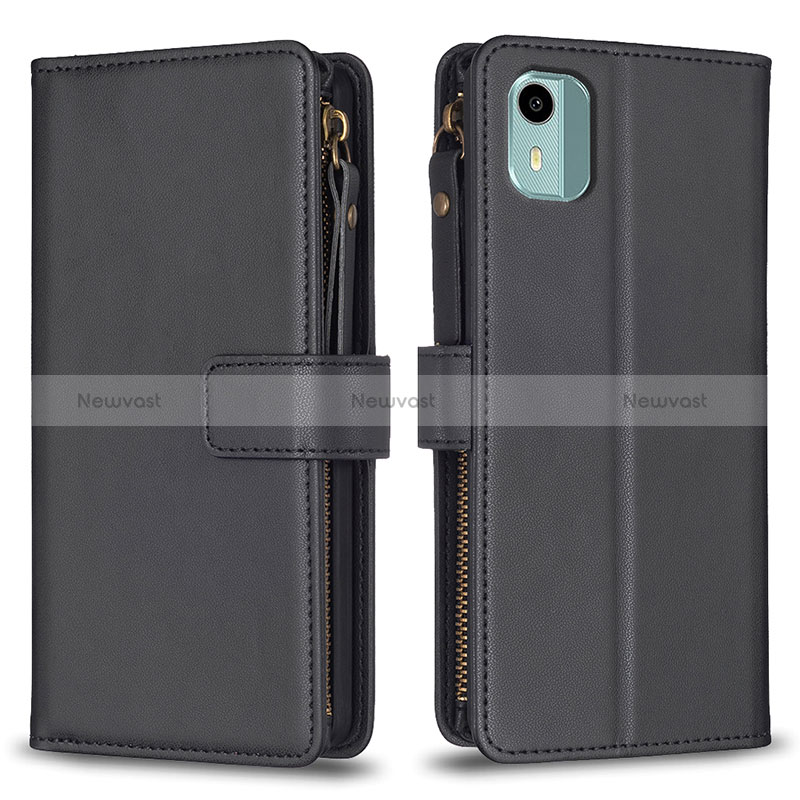 Leather Case Stands Flip Cover Holder B25F for Nokia C12 Plus Black