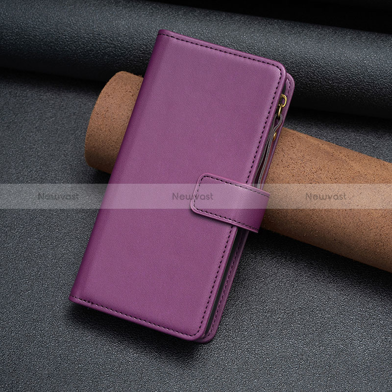 Leather Case Stands Flip Cover Holder B26F for Motorola Moto G23 Purple