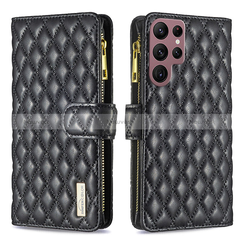 Leather Case Stands Flip Cover Holder BF1 for Samsung Galaxy S22 Ultra 5G