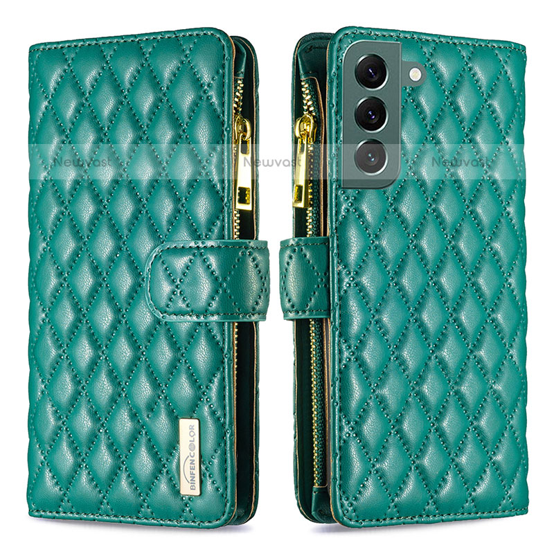 Leather Case Stands Flip Cover Holder BF1 for Samsung Galaxy S23 5G Green