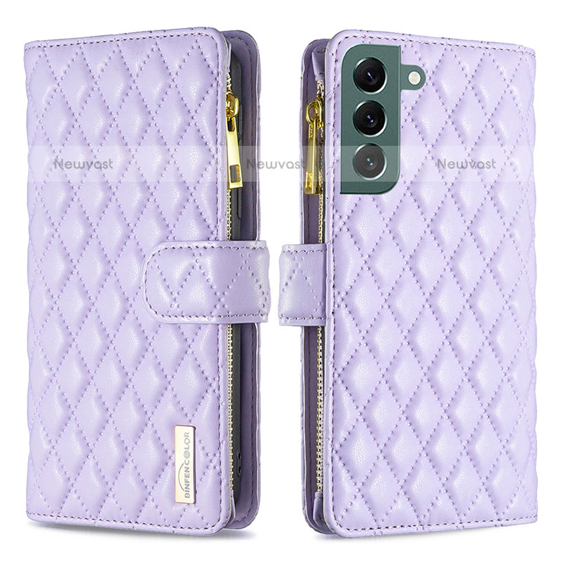 Leather Case Stands Flip Cover Holder BF1 for Samsung Galaxy S23 5G Purple