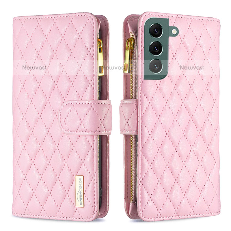 Leather Case Stands Flip Cover Holder BF1 for Samsung Galaxy S23 5G Rose Gold