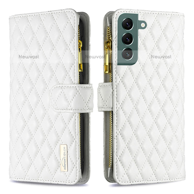 Leather Case Stands Flip Cover Holder BF1 for Samsung Galaxy S23 5G White