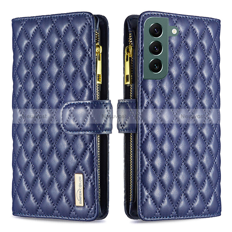 Leather Case Stands Flip Cover Holder BF1 for Samsung Galaxy S24 Plus 5G Blue