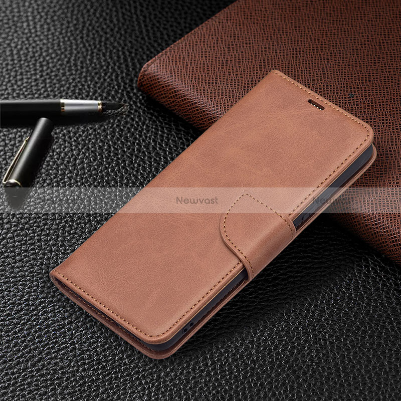 Leather Case Stands Flip Cover Holder BF1 for Xiaomi Redmi Note 10 Pro 4G Brown