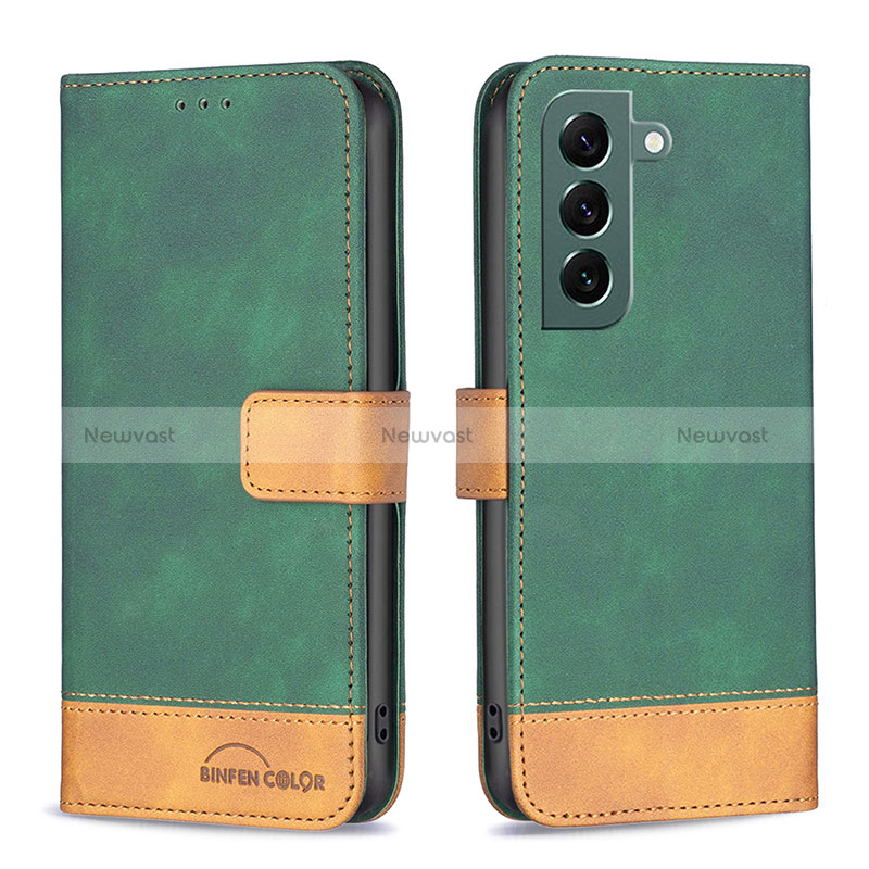 Leather Case Stands Flip Cover Holder BF2 for Samsung Galaxy S24 Plus 5G Green