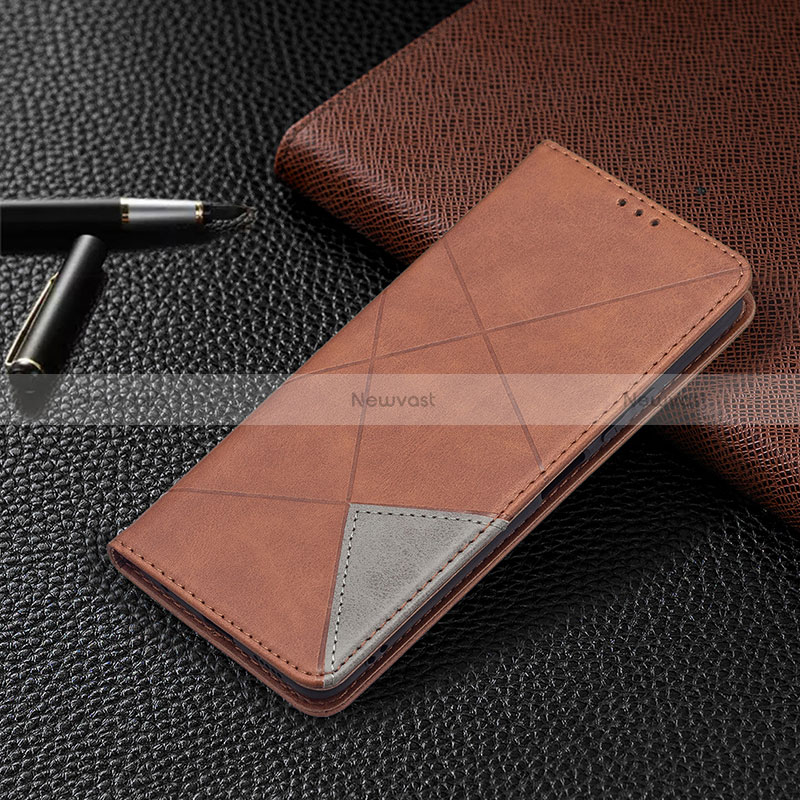 Leather Case Stands Flip Cover Holder BF5 for Xiaomi Redmi Note 10 Pro 4G Brown