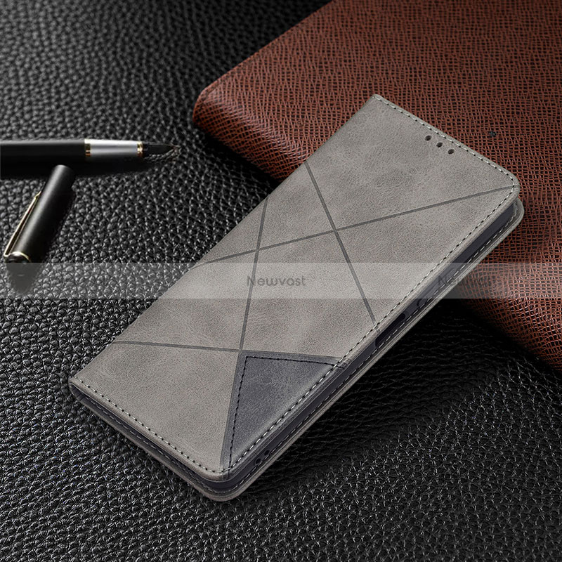 Leather Case Stands Flip Cover Holder BF5 for Xiaomi Redmi Note 10 Pro 4G Gray