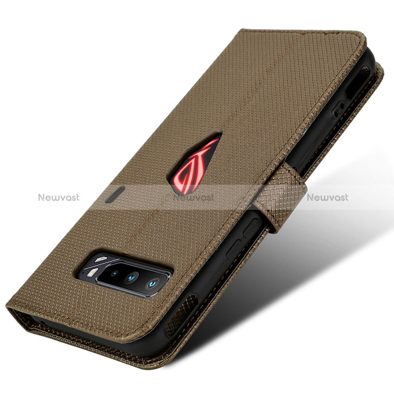 Leather Case Stands Flip Cover Holder BY1 for Asus ROG Phone 3 Brown