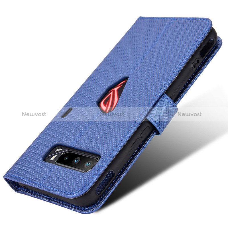 Leather Case Stands Flip Cover Holder BY1 for Asus ROG Phone 3 Strix ZS661KS Blue