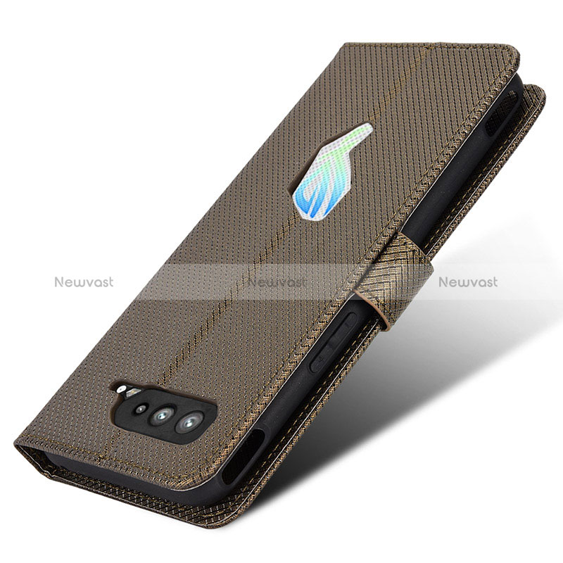 Leather Case Stands Flip Cover Holder BY1 for Asus ROG Phone 5 Pro Brown