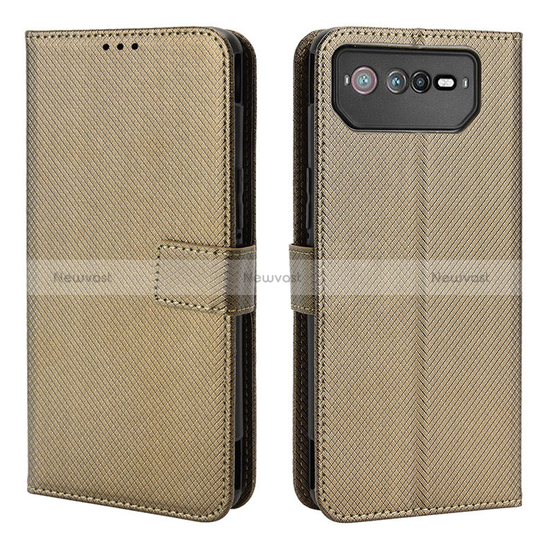 Leather Case Stands Flip Cover Holder BY1 for Asus ROG Phone 6 Brown