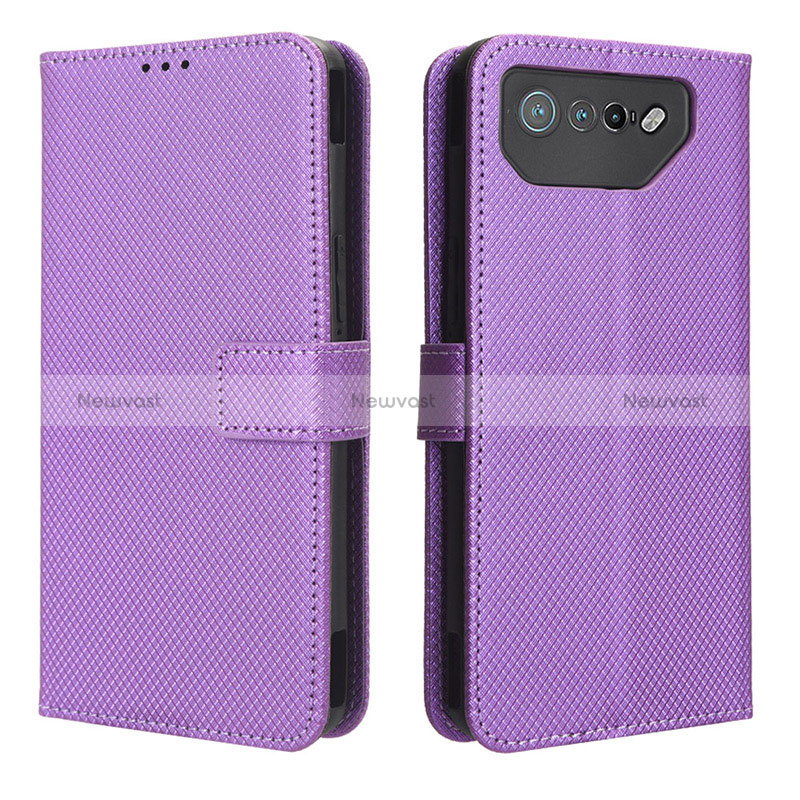 Leather Case Stands Flip Cover Holder BY1 for Asus ROG Phone 7 Purple