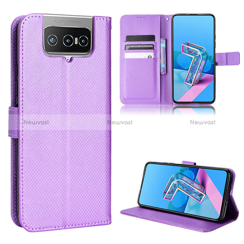 Leather Case Stands Flip Cover Holder BY1 for Asus ZenFone 8 Flip ZS672KS Purple