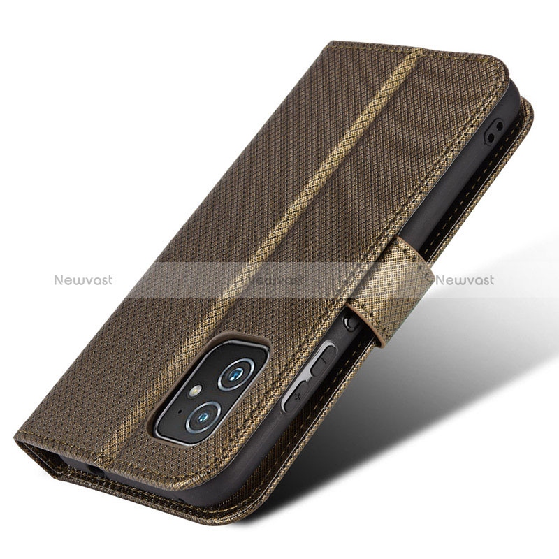 Leather Case Stands Flip Cover Holder BY1 for Asus ZenFone 8 Mini Brown