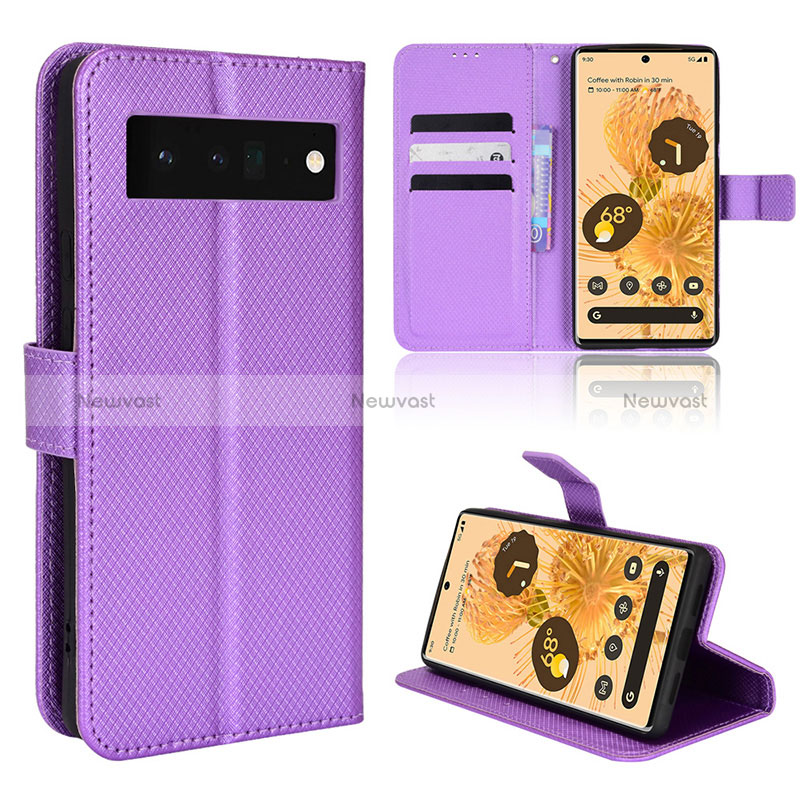Leather Case Stands Flip Cover Holder BY1 for Google Pixel 6 Pro 5G Purple