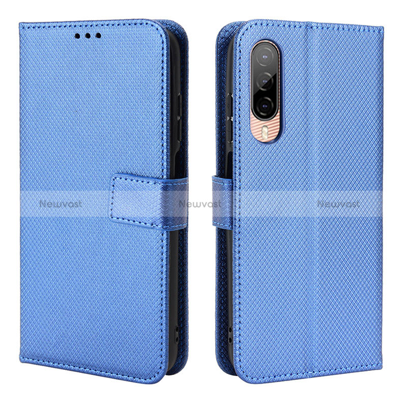 Leather Case Stands Flip Cover Holder BY1 for HTC Desire 22 Pro 5G Blue