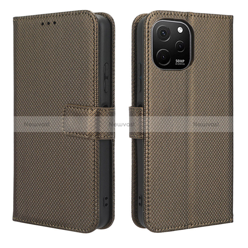 Leather Case Stands Flip Cover Holder BY1 for Huawei Enjoy 50z Brown