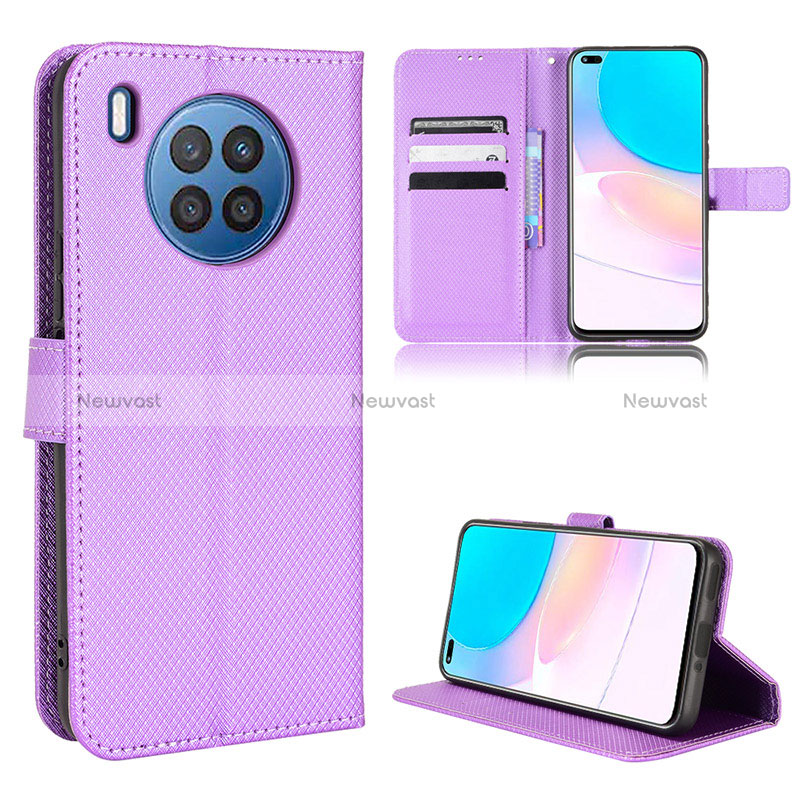 Leather Case Stands Flip Cover Holder BY1 for Huawei Honor 50 Lite Purple