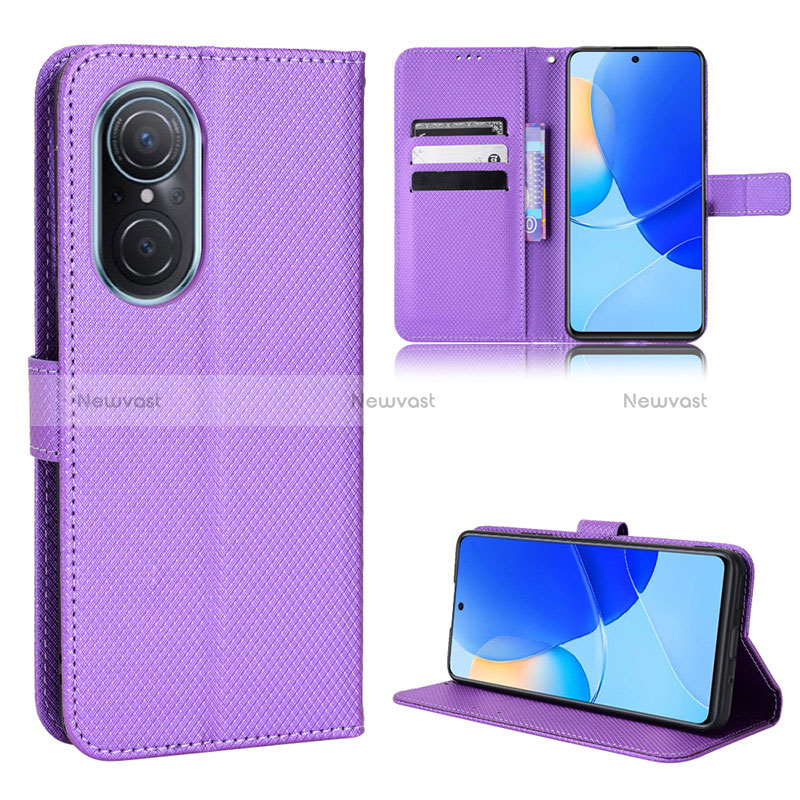 Leather Case Stands Flip Cover Holder BY1 for Huawei Honor 50 SE 5G Purple