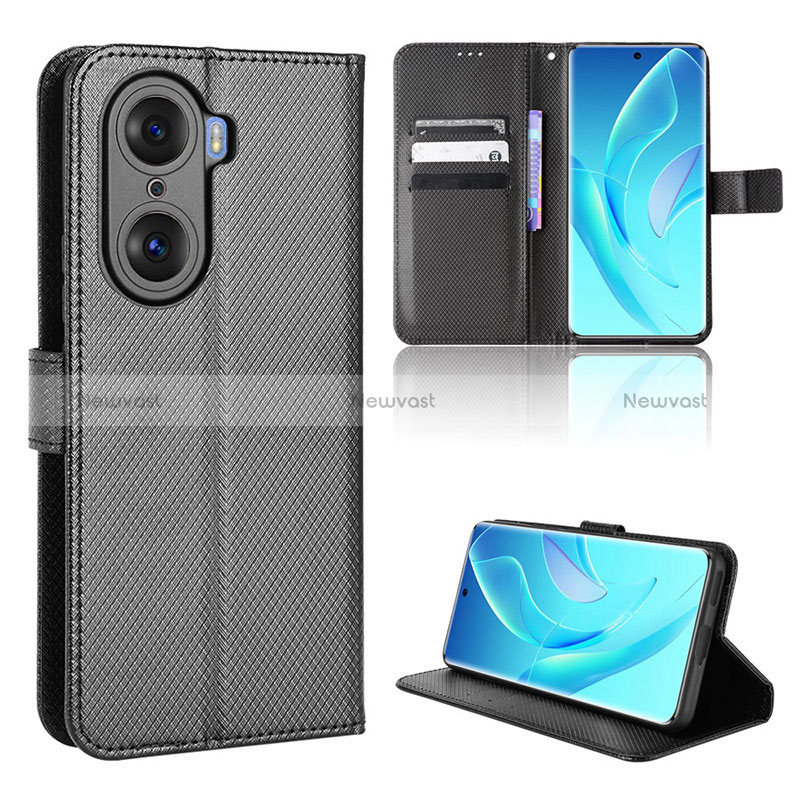 Leather Case Stands Flip Cover Holder BY1 for Huawei Honor 60 5G Black