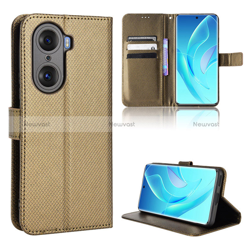 Leather Case Stands Flip Cover Holder BY1 for Huawei Honor 60 5G Brown