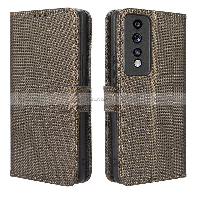 Leather Case Stands Flip Cover Holder BY1 for Huawei Honor 80 GT 5G Brown