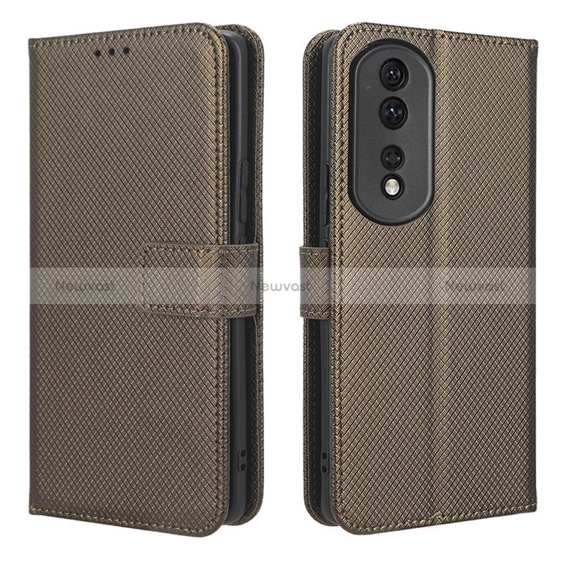 Leather Case Stands Flip Cover Holder BY1 for Huawei Honor 80 Pro Flat 5G Brown